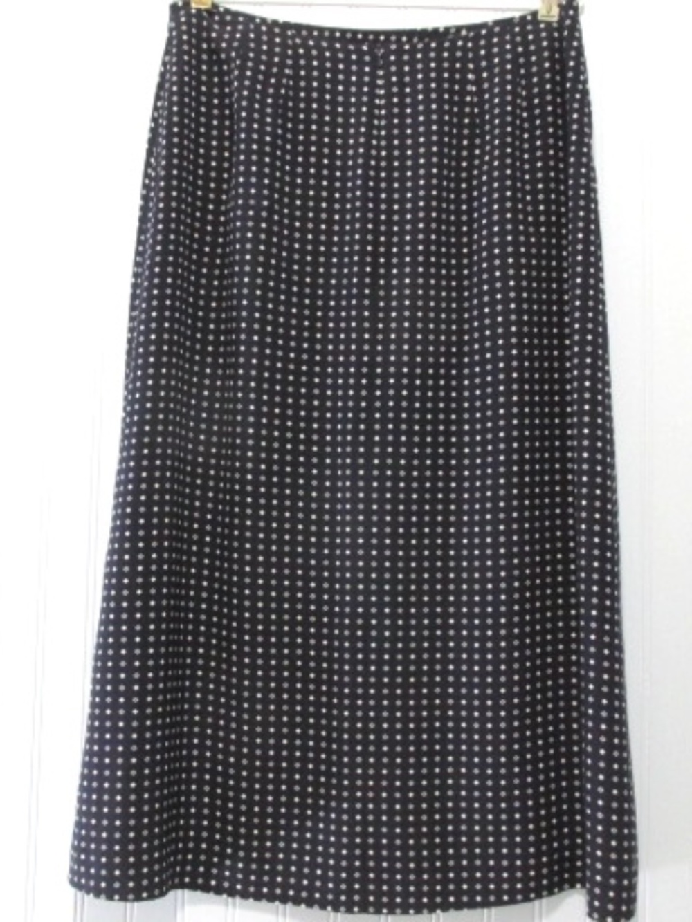 Talbots Navy Blue White Diamond A-line Silk Midi Skirt, Size 14